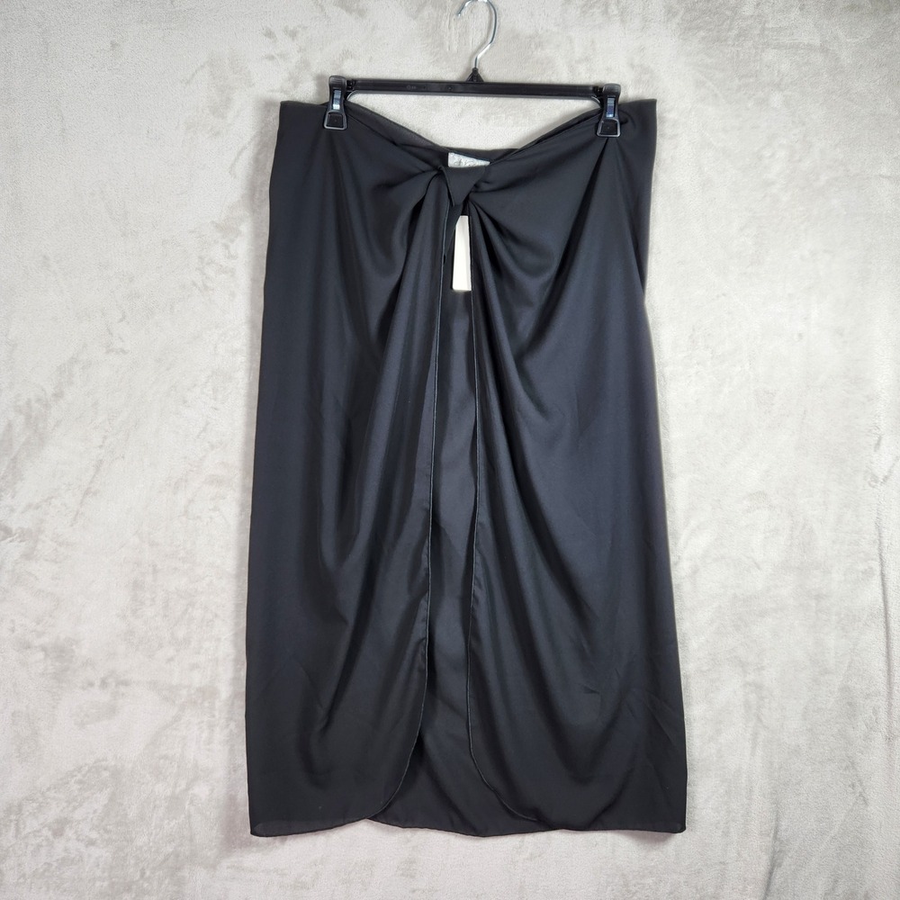 J Valdi Swim Cover Up Skirt Women One Size Black Twist Front Sarong Beach Pool